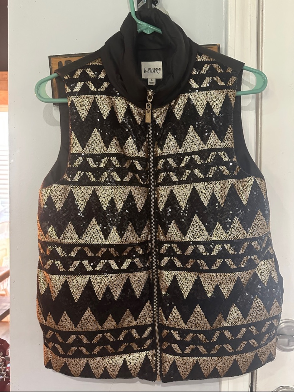 Black & Gold Sequin Quilted Vest by